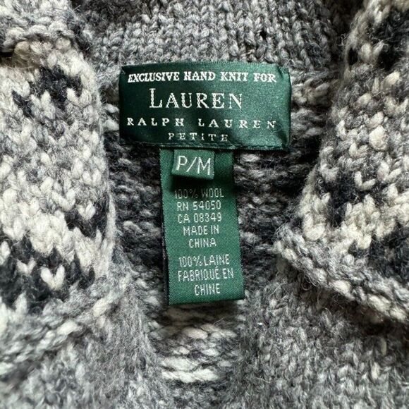 Vintage Lauren Ralph Lauren Grey Hand Knit Cowl Neck Chunky Wool Sweater Sz M/P - Picture 2 of 5